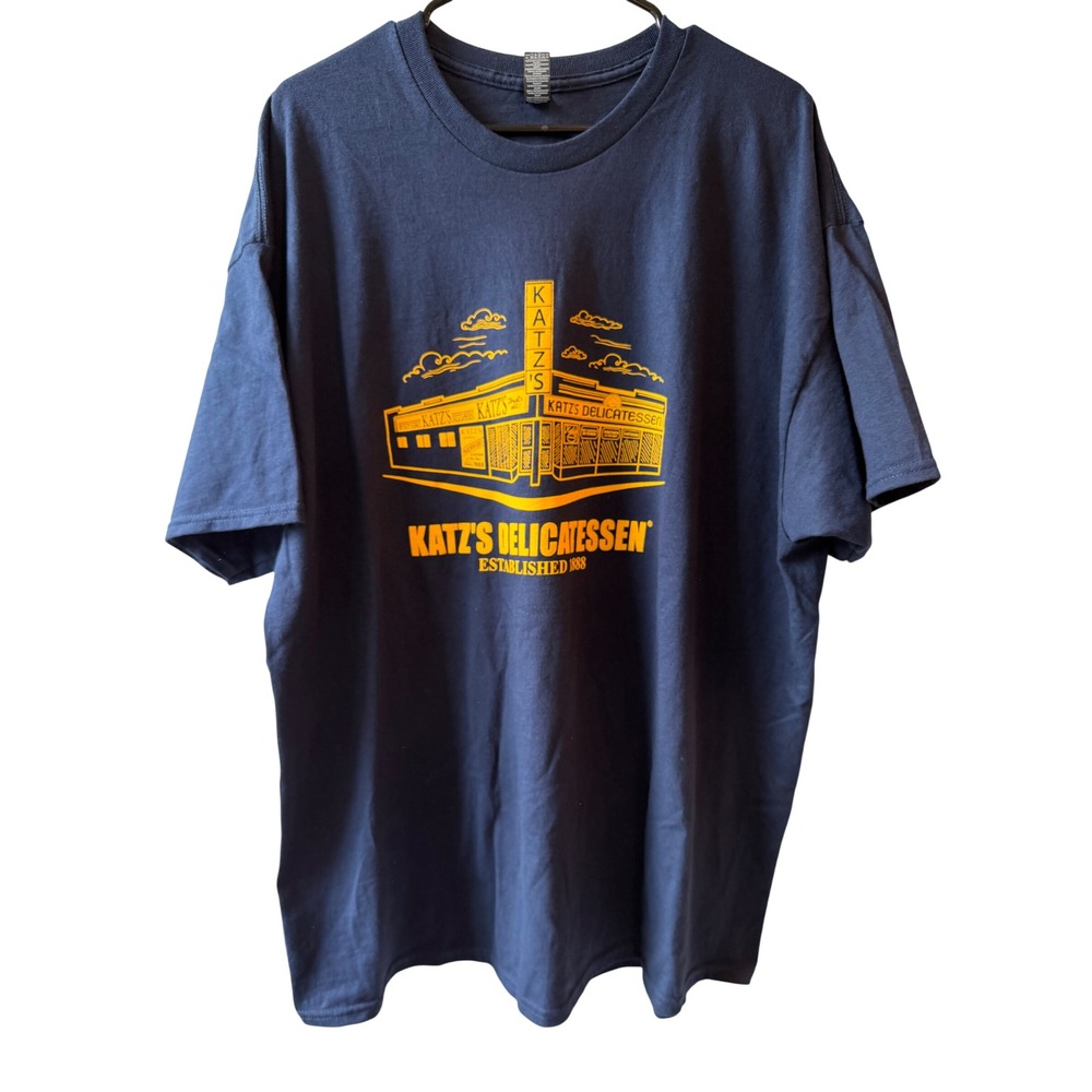 Gildan Katzs Delicatessen T Shirt Mens 2XL Navy Blue Send a Salami NYC Souvenir